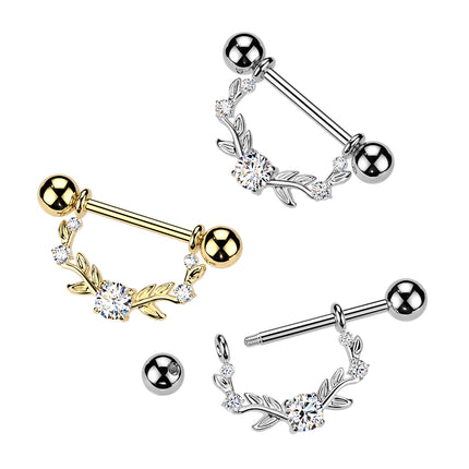 Nipple Barbell with Clear Crystal Vine Dangle