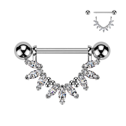 Nipple Barbell with Marquise Clear Crystal Fan Dangle