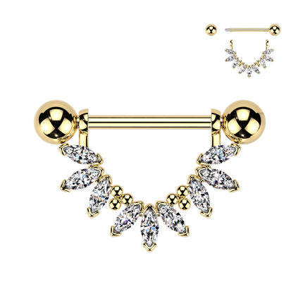 Nipple Barbell with Marquise Clear Crystal Fan Dangle