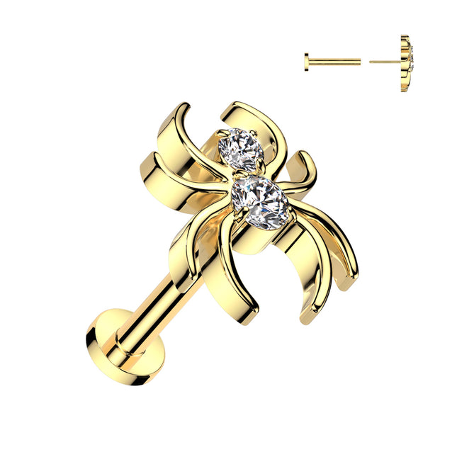 Spider Implant Grade Titanium Threadless Push In Labret With CZ Top