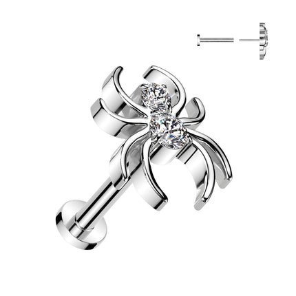 Spider Implant Grade Titanium Threadless Push In Labret With CZ Top