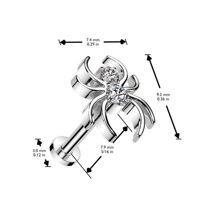 Spider Implant Grade Titanium Threadless Push In Labret With CZ Top