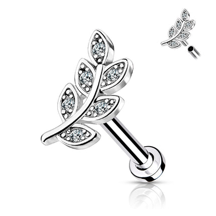 Elstern Clear Crystal Paved Leaf on Internally Threaded Surgical Steel Labret