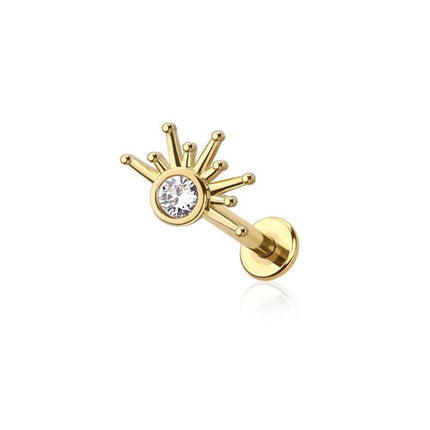 Gold plated or Silver starburst half with CZ internally threaded 316l surgical steel labret stud set