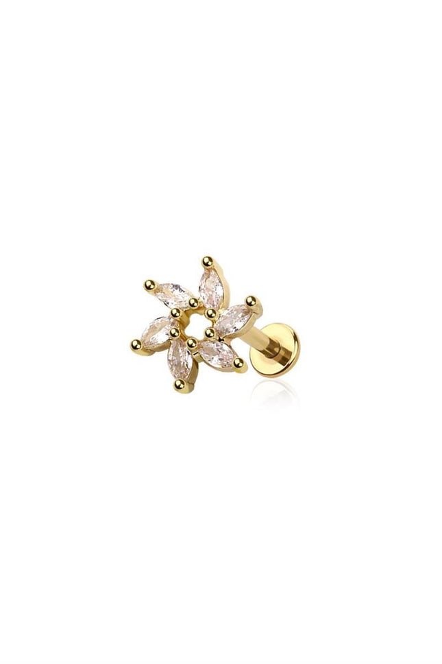 Gold plated or Silver CZ prong spiral marquise sun gem top 316l surgical steel labret