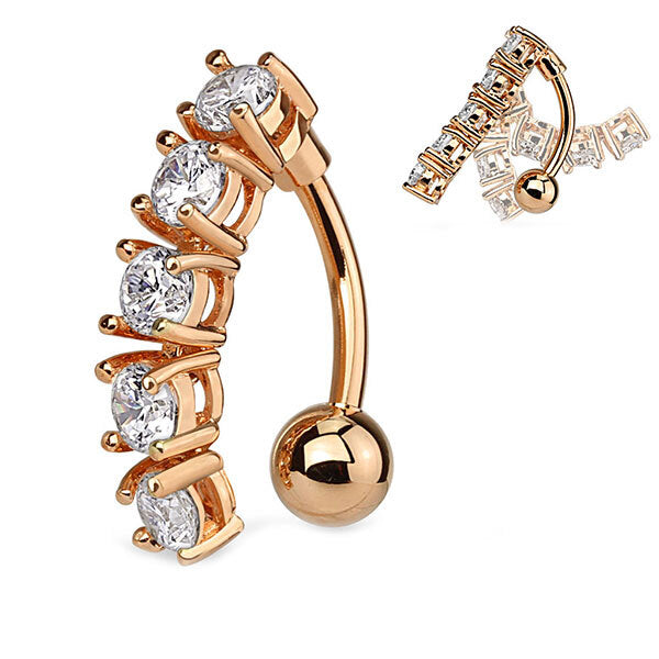 Rose Gold Five Gem Vertical Drop Navel