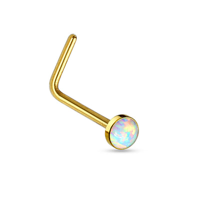 Elstern White Opal Flat Top Dog Leg Nose Stud