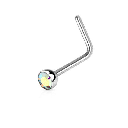 Surgical Steel Dog Leg Nose Stud with Crystal