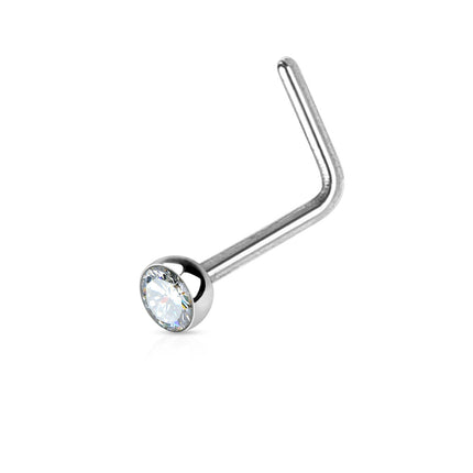 Surgical Steel Dog Leg Nose Stud with Crystal