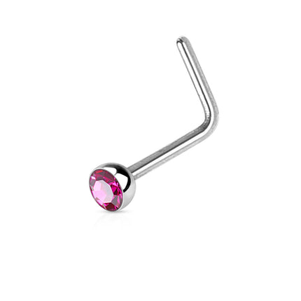 Surgical Steel Dog Leg Nose Stud with Crystal