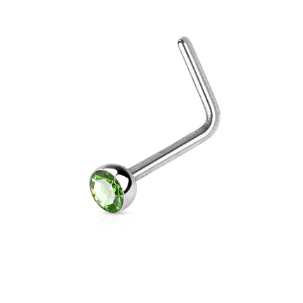 Surgical Steel Dog Leg Nose Stud with Crystal