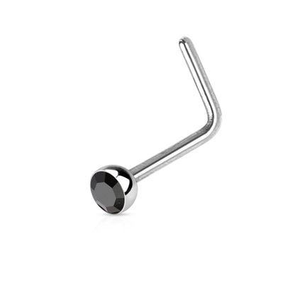 Surgical Steel Dog Leg Nose Stud with Crystal