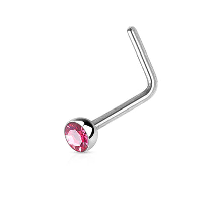 Surgical Steel Dog Leg Nose Stud with Crystal