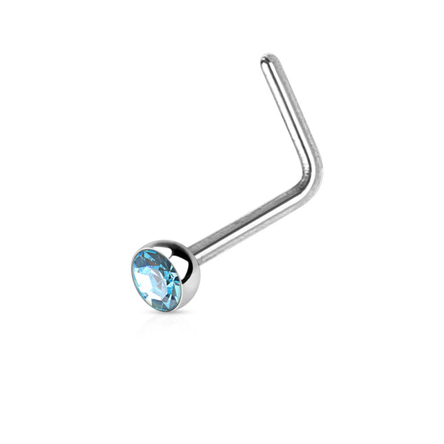 Surgical Steel Dog Leg Nose Stud with Crystal