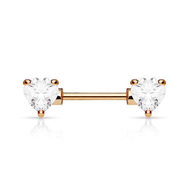 Rose Gold Plated Double Heart Jewelled Nipple Barbell