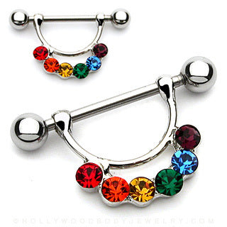 Nipple Barbell Rainbow Jewelled