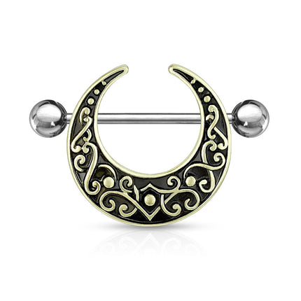 Nipple Shield Ring Crescent Shaped Filigree