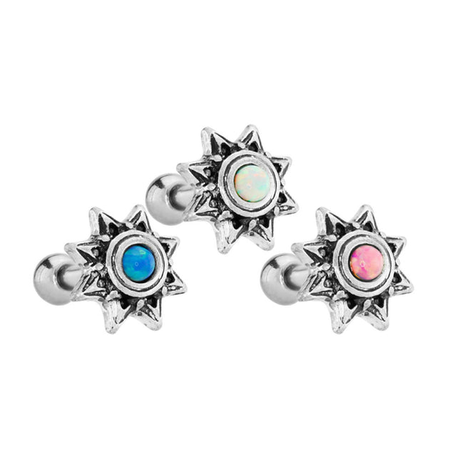 Elstern Rhodium Plated Brass Opal Sun Barbell