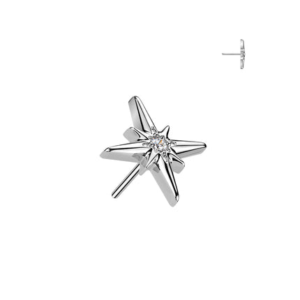 Titanium Threadless Push in Top Clear Crystal Centred Starburst