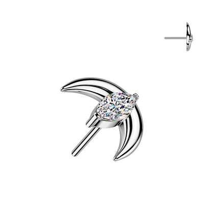 Titanium Threadless Push In Crescent Moon Marquise Centre Top