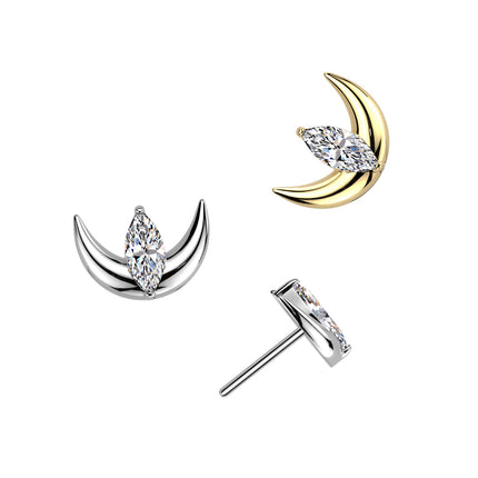 Titanium Threadless Push In Crescent Moon Marquise Centre Top