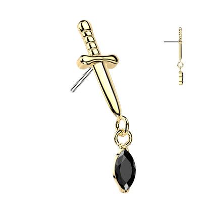 Titanium Threadless Push in Dagger Top with Marquise Dangle