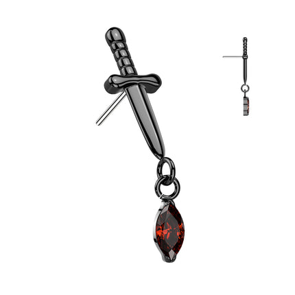 Titanium Threadless Push in Dagger Top with Marquise Dangle