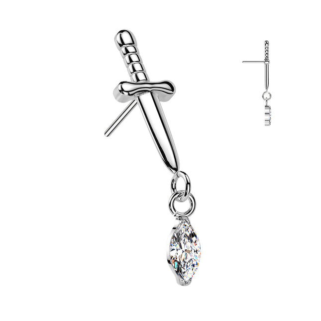 Titanium Threadless Push in Dagger Top with Marquise Dangle