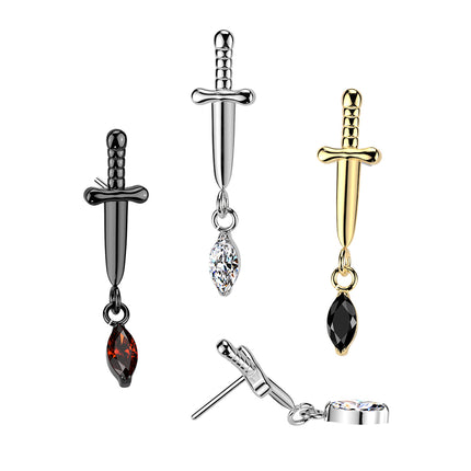 Titanium Threadless Push in Dagger Top with Marquise Dangle
