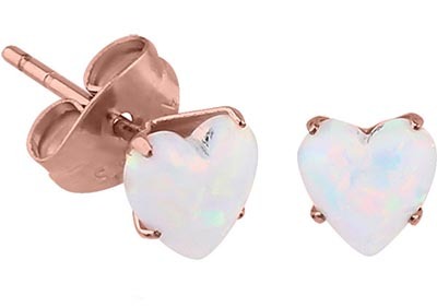 PVD Rose Gold Prong Set Opal Heart Ear Studs