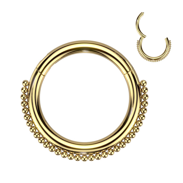 316L Surgical Steel Hinged Segment Hoop Ring With Beaded Ball Line Gold & Silver Colours