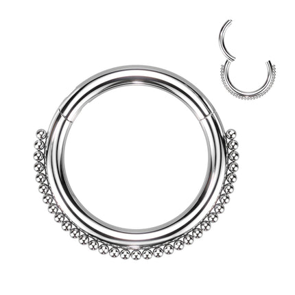 316L Surgical Steel Hinged Segment Hoop Ring With Beaded Ball Line Gold & Silver Colours
