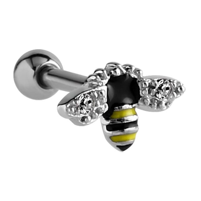 Jewelled Bee Barbell - In Silver & Gold