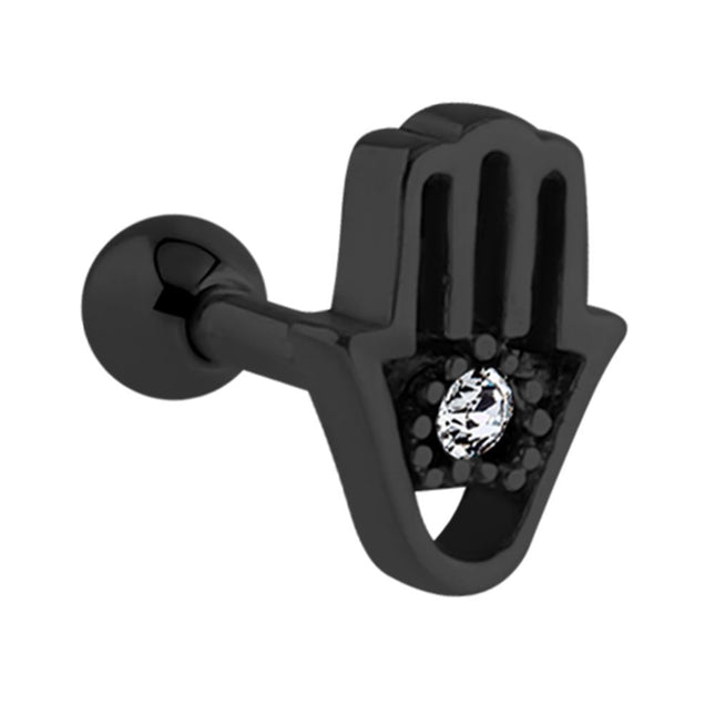 Black Steel PVD Jewelled Hamsa Barbell