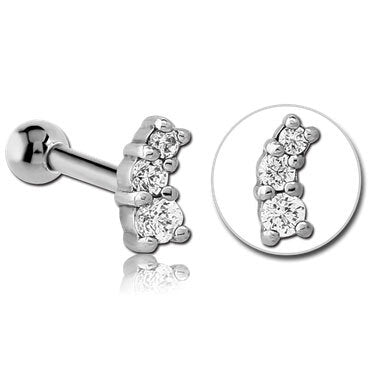 Steel Decorative Triple Gem Micro Barbell