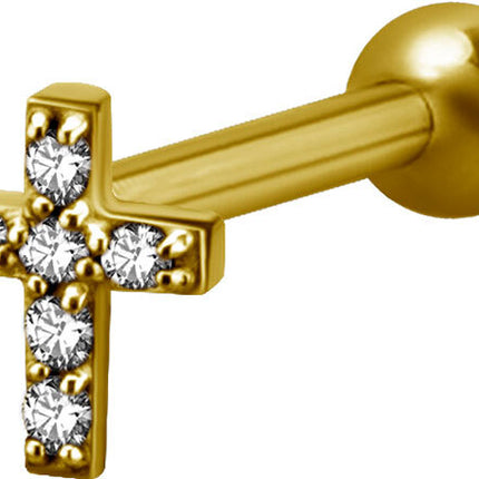 Bright Gold & Silver Decorative Jewelled Cross Micro Barbell
