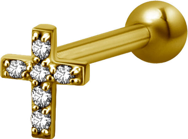 Bright Gold & Silver Decorative Jewelled Cross Micro Barbell