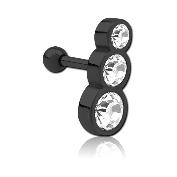 Black Steel Triple Jewelled Decorative Micro Barbell