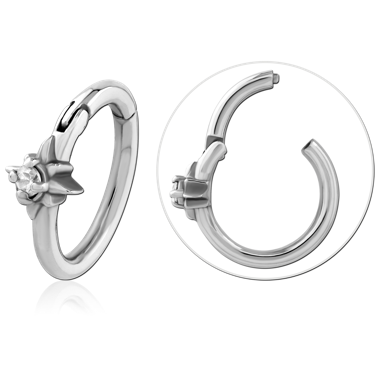 Surgical Steel Clicker with Star and clear gem. 1.2mm (16ga) thick, 8mm internal diameter