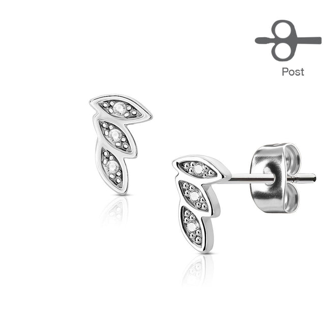 Pair of Surgical Stainless Steel Ear Studs 3 Leaves Stainless Steel