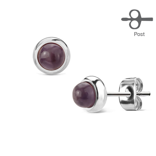 Pair of Surgical Stainless Steel Earrings Semi Precious Stones