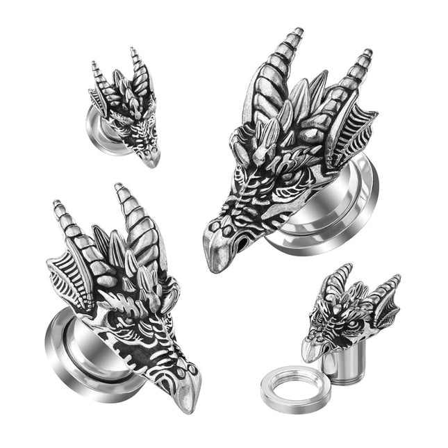 Dragon Head 316L Surgical Steel Screw Fit Tunnel