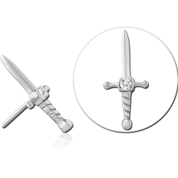 Surgical stainless steel jewelled threadless dagger attachment.