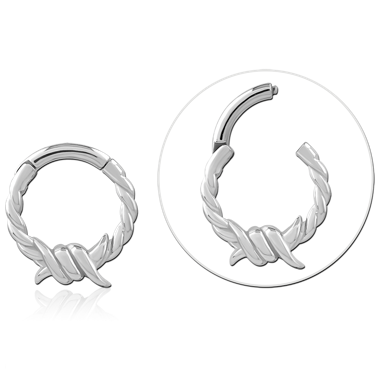 Surgical Steel Clicker with Twisted Ring and a Barbed Wire Motif. 1.2mm (16ga) thick, 8mm internal diameter