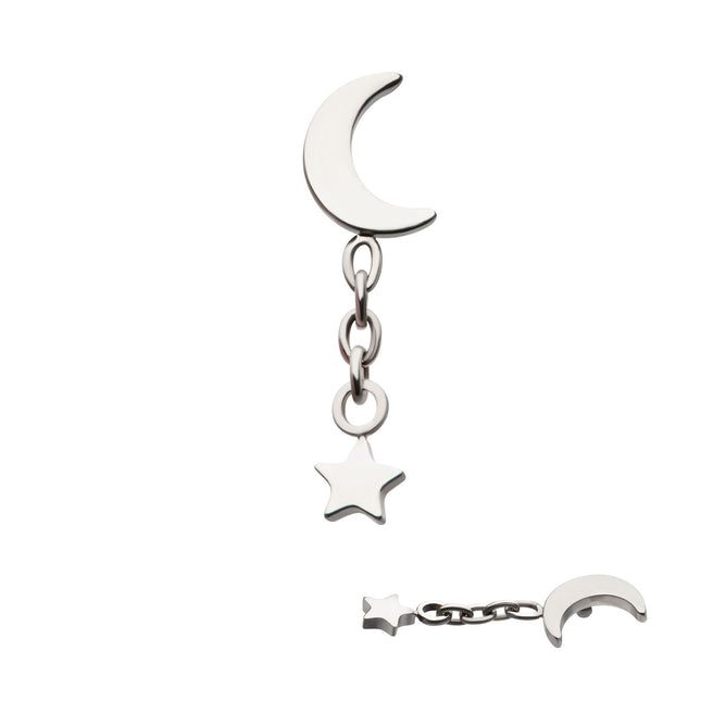 Invictus Titanium Internally Threaded Crescent Moon Top with Dangle Star
