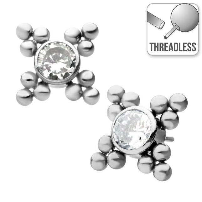 Invictus Threadless Titanium 4 Tri Bead Jewelled Cluster