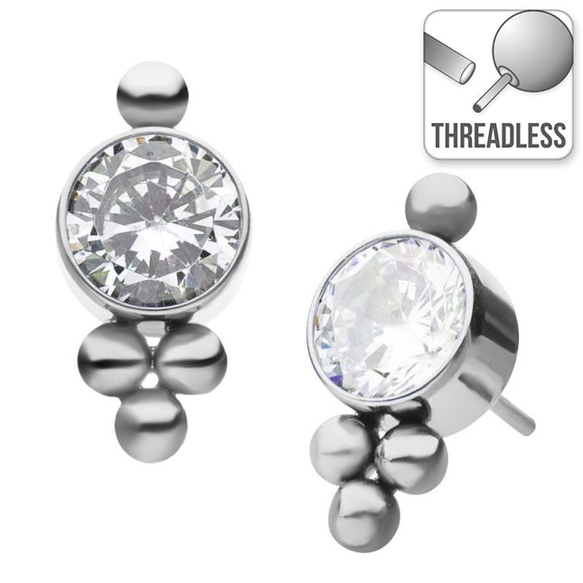 Invictus Threadless Titanium Tri Bead Jewelled Cluster