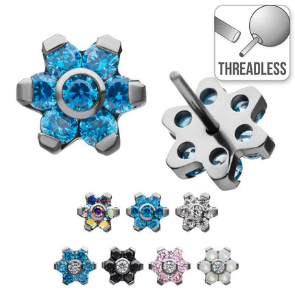 Invictus Threadless Titanium Prong Set Gem Flower
