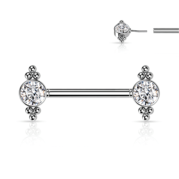 Threadless Jewelled Trinity Beaded Cluster Plated Decorative Nipple Barbell