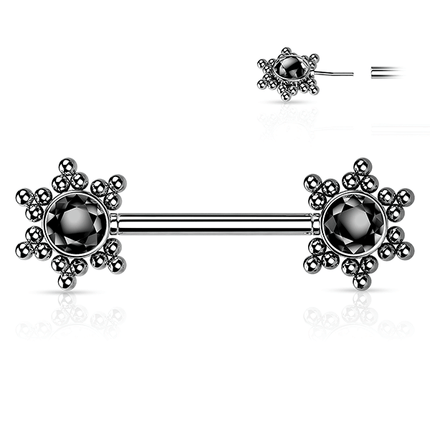 Threadless Beaded Star Jewelled Cluster Plated Decorative Nipple Barbell